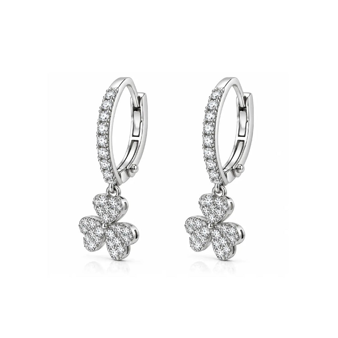 Elegant Floral Clover Drop Silver Earrings - Made With Pure 925 Silver