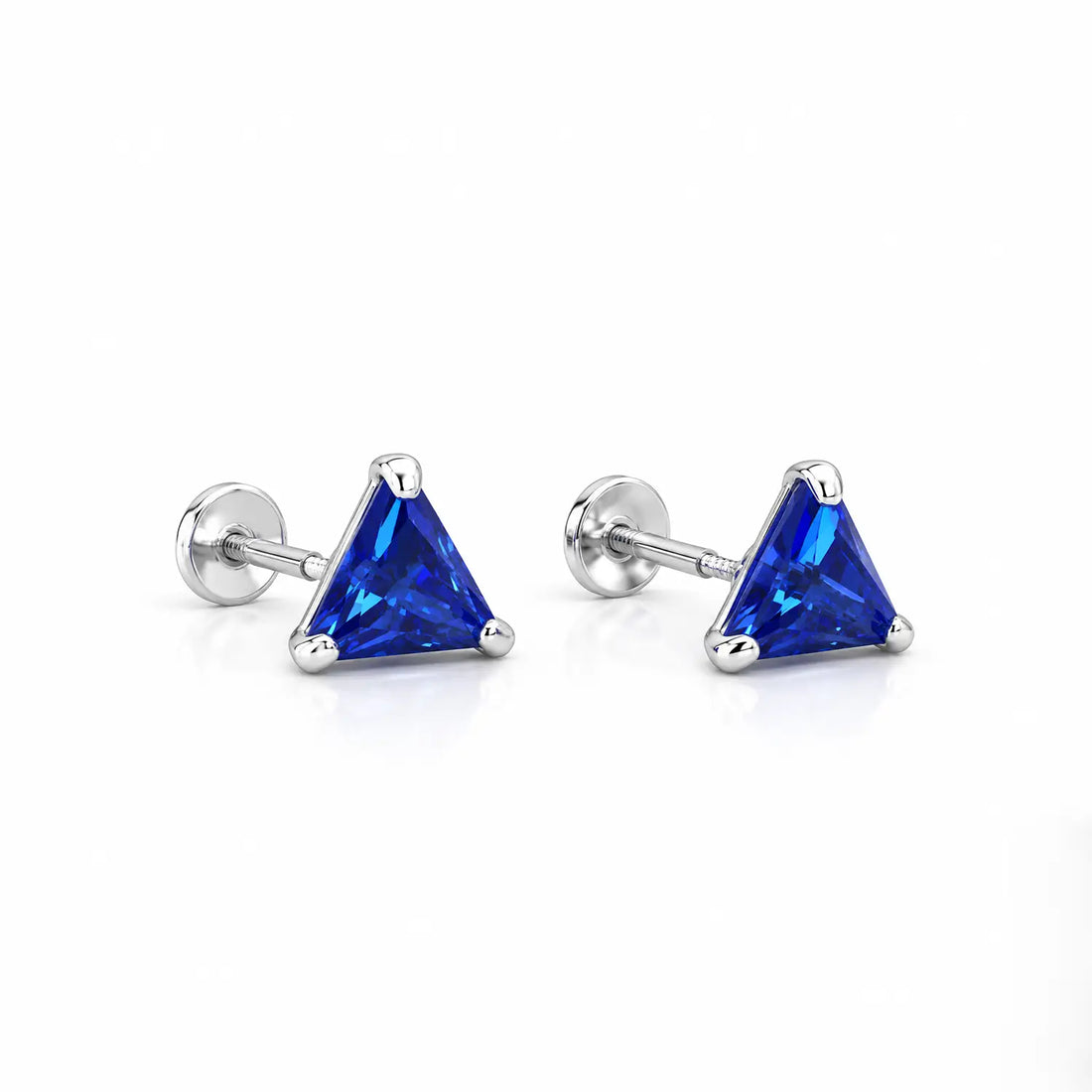 Royal Blue Triangle Gemstone Silver Stud Earrings - Made With Pure 925 Silver