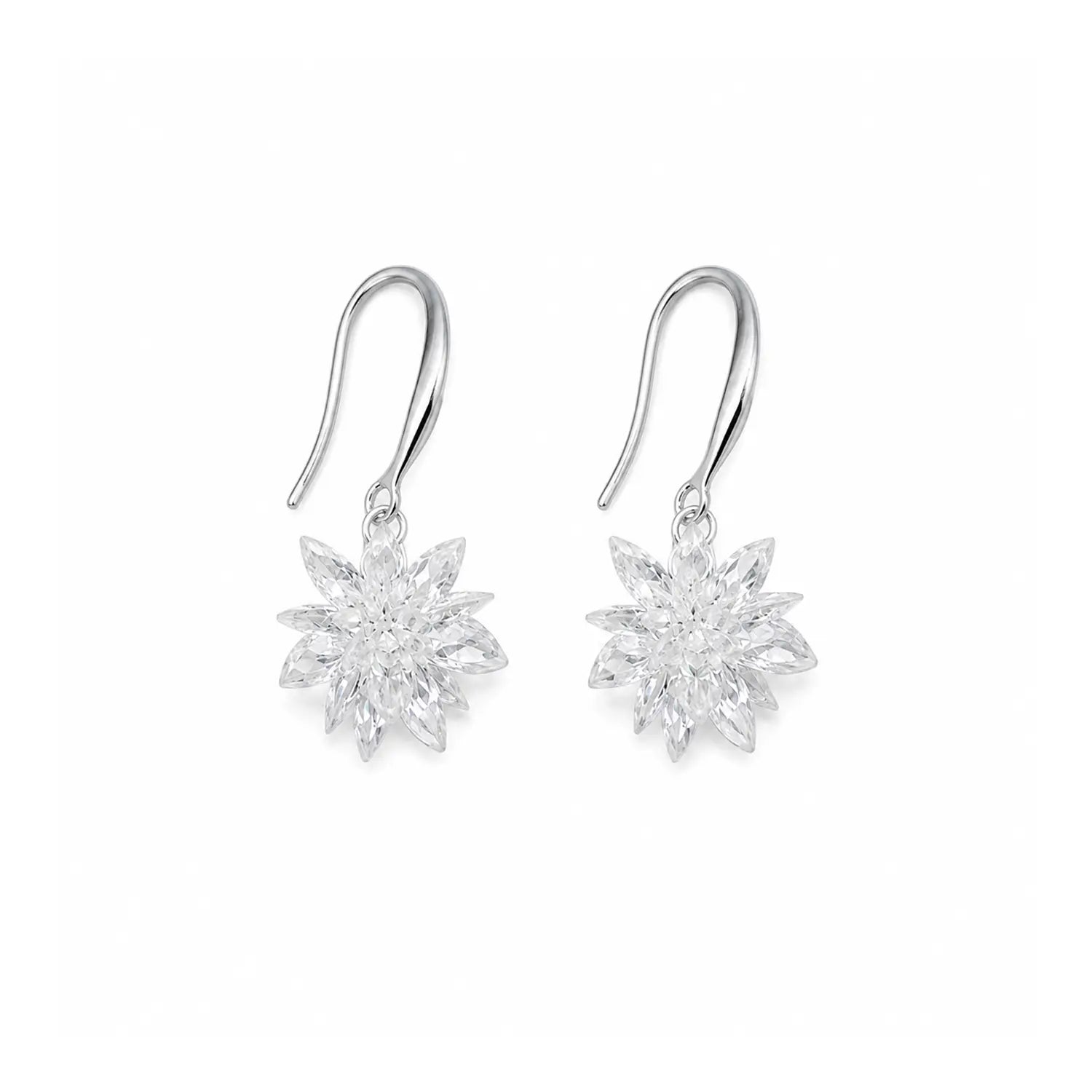 Crystal Snowflake Hook Earrings - Made With Pure 925 Silver