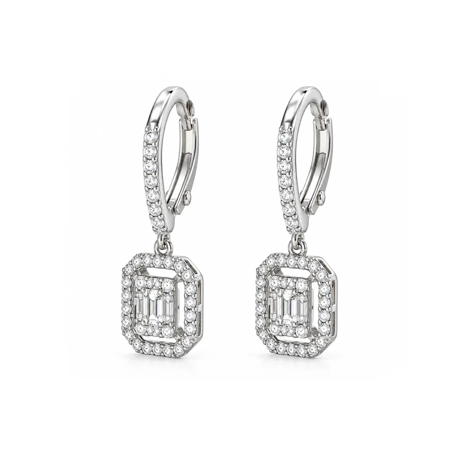 Elegant Geometric Sparkle Drop Earrings - Made With Pure 925 Silver