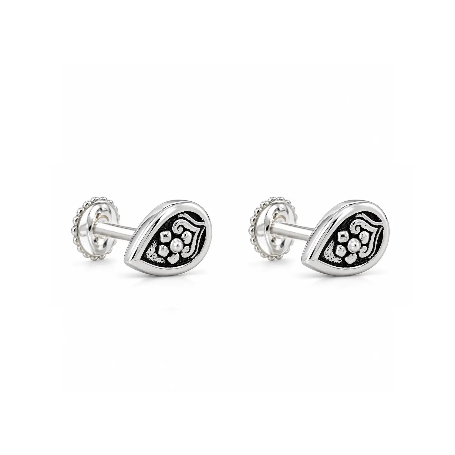 Vintage Teardrop Oxidised Silver Stud Earrings - Made With Pure 925 Silver