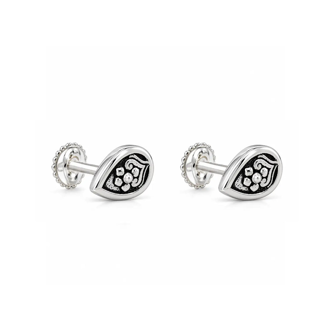 Vintage Teardrop Oxidised Silver Stud Earrings - Made With Pure 925 Silver