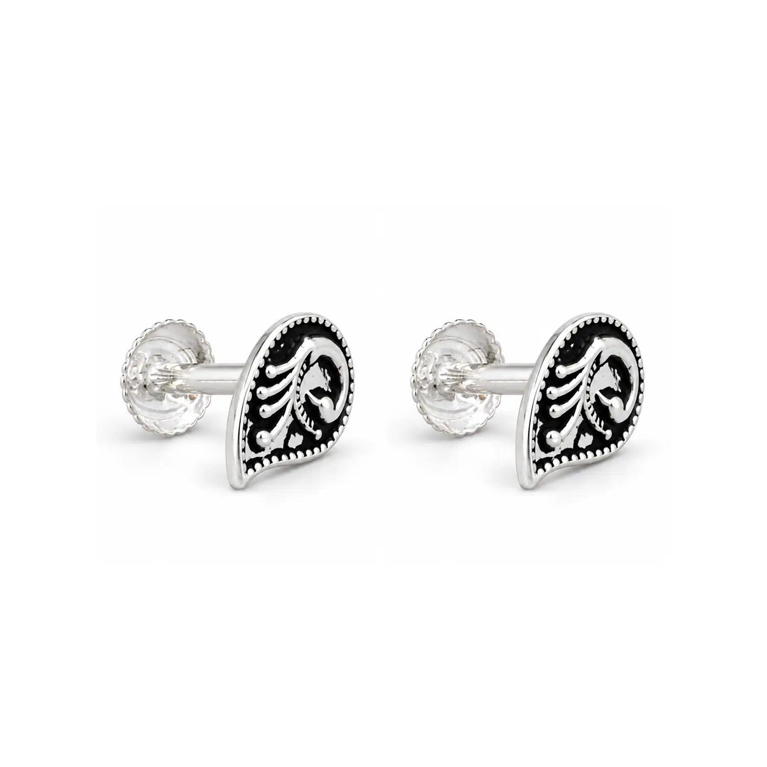 Royal Paisley Oxidised Silver Stud Earrings - Made With Pure 925 Silver