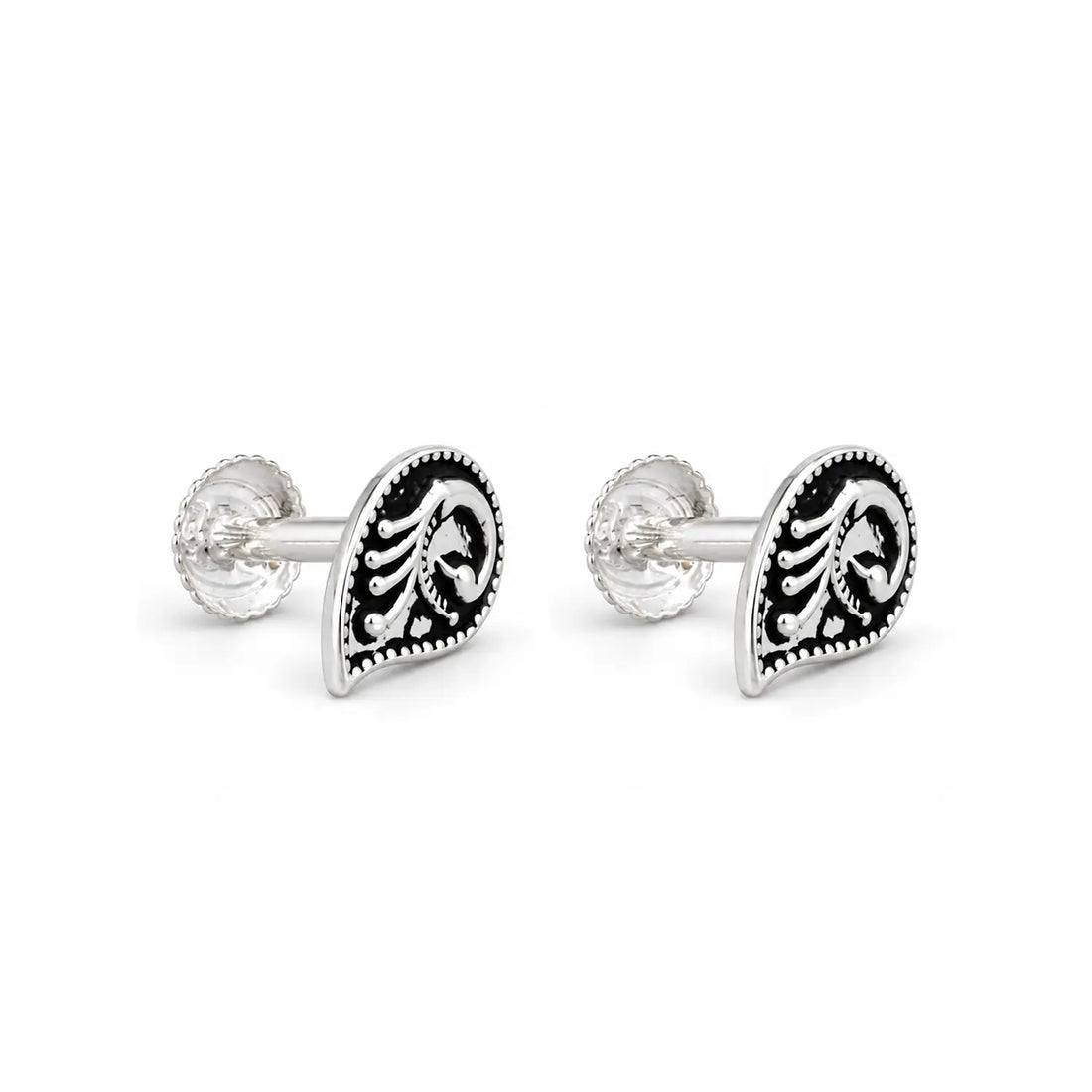 Royal Paisley Oxidised Silver Stud Earrings - Made With Pure 925 Silver