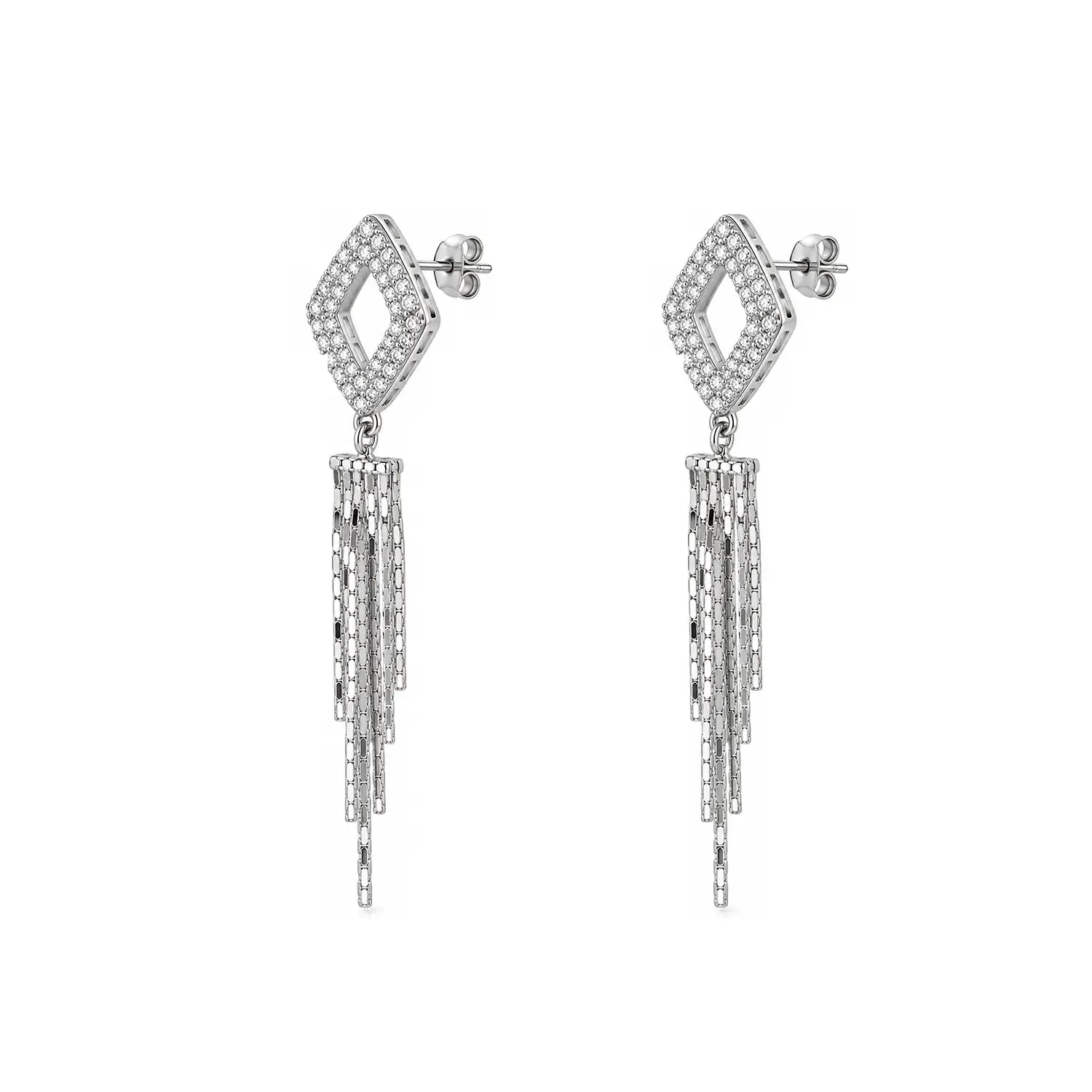 Elegant Geometric Crystal Cascade Silver Earrings - Made With Pure 925 Silver