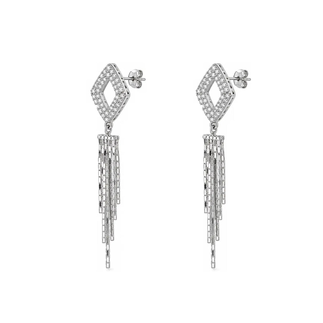 Elegant Geometric Crystal Cascade Silver Earrings - Made With Pure 925 Silver