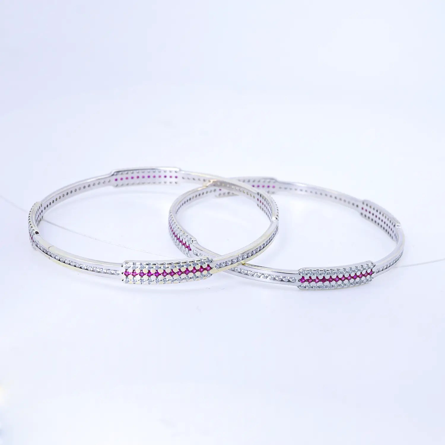 Ruby Accent Elegant Silver Bangles - Made With Pure 925 Silver