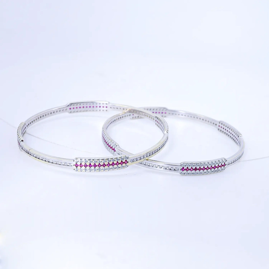 Ruby Accent Elegant Silver Bangles - Made With Pure 925 Silver