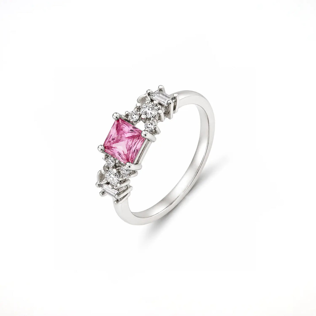 Pure Silver Pink Princess-Cut Ring - Made With Pure 925 Silver