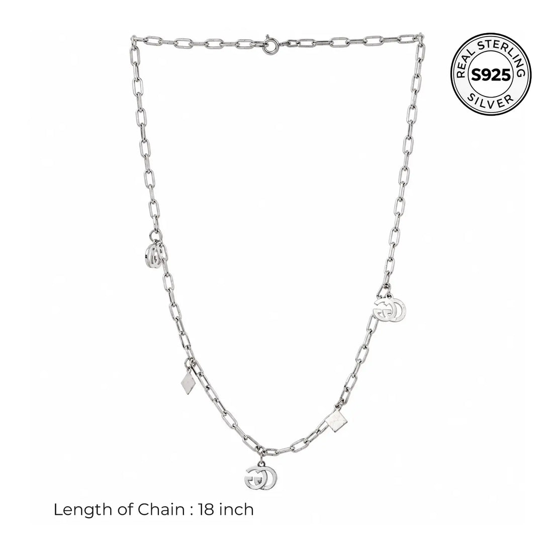 Elegant Geometric Link Charm Silver Chain - Made With Pure 925 Silver