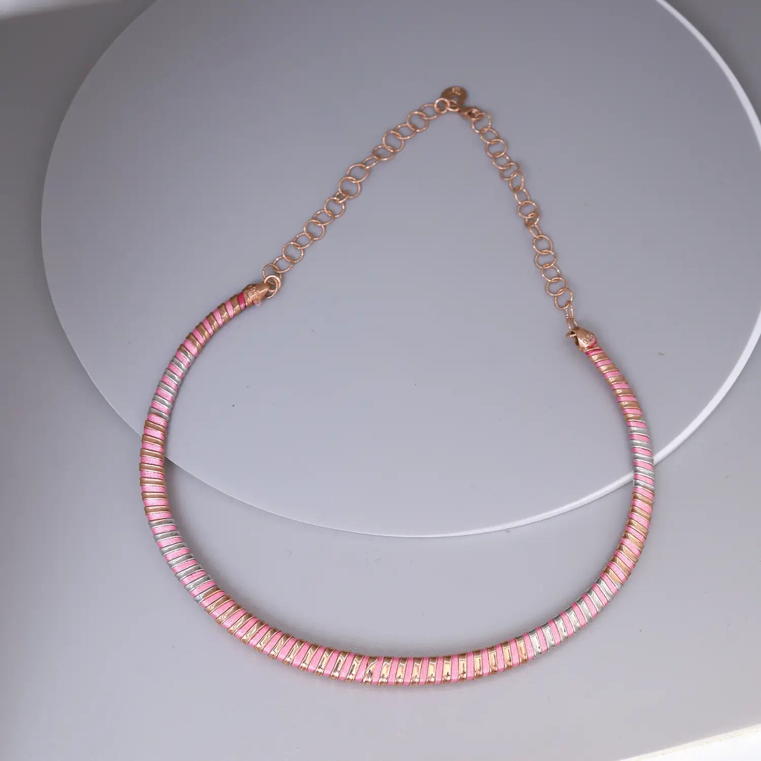 Pink & Gold Spiral Design Silver Necklace - Made With Pure 925 Silver