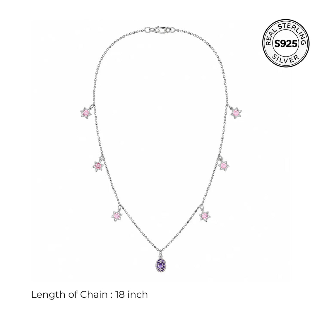 Elegant Pink Star Charm Silver Chain - Made With Pure 925 Silver