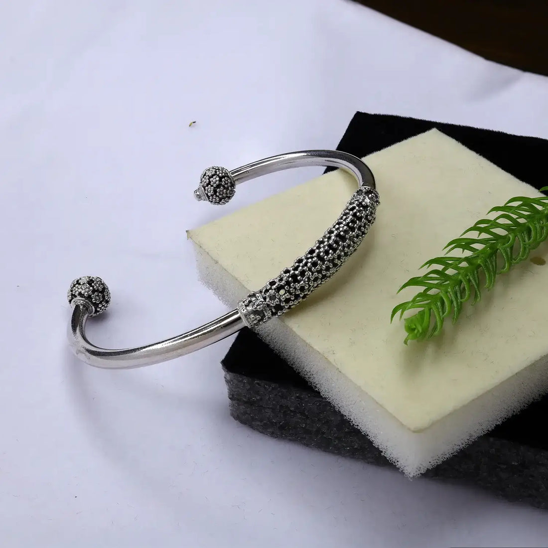 Oxidised Silver Textured Open Cuff Bracelet - Made With Pure 925 Silver