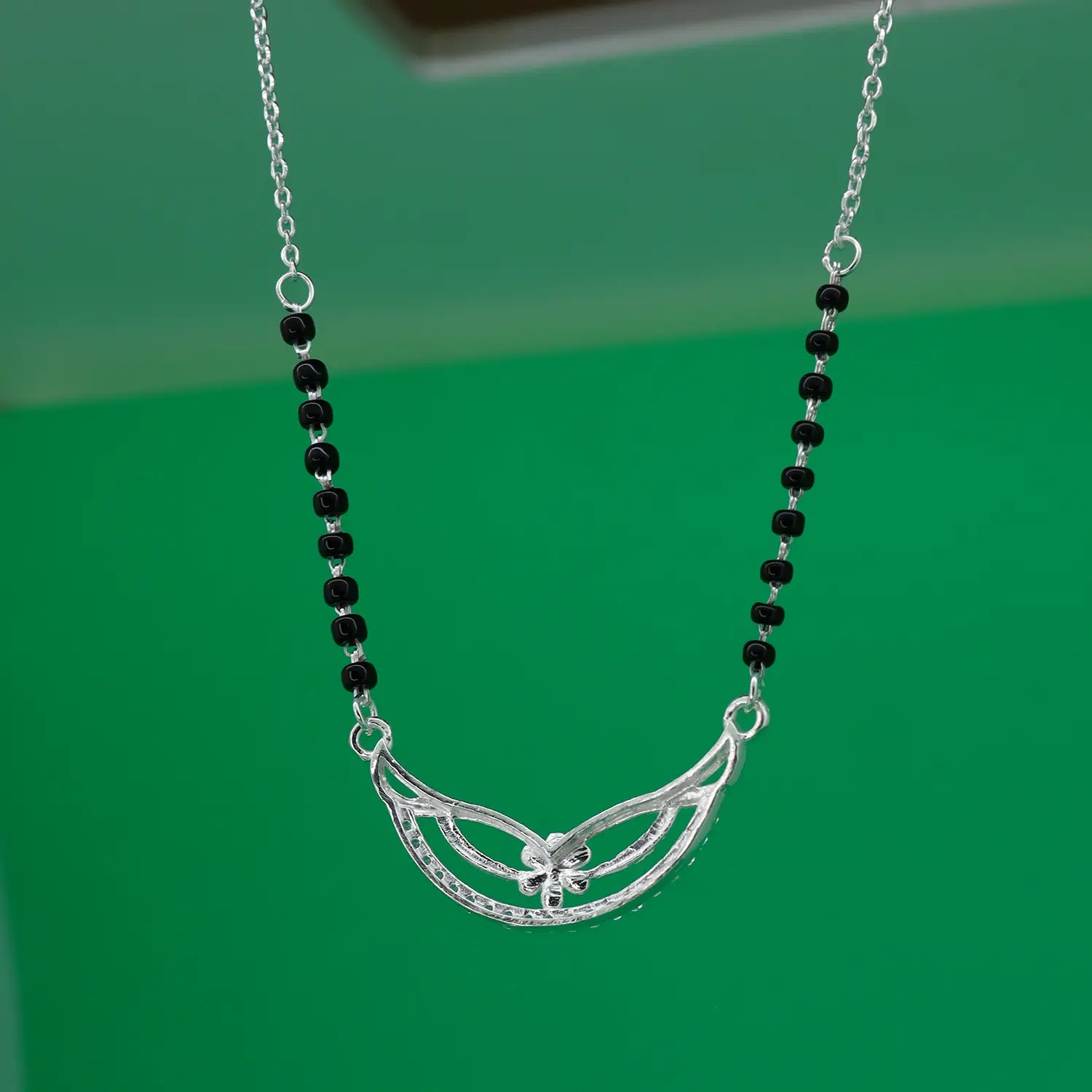 Elegant Floral Curve Silver Mangalsutra - Made With Pure 925 Silver