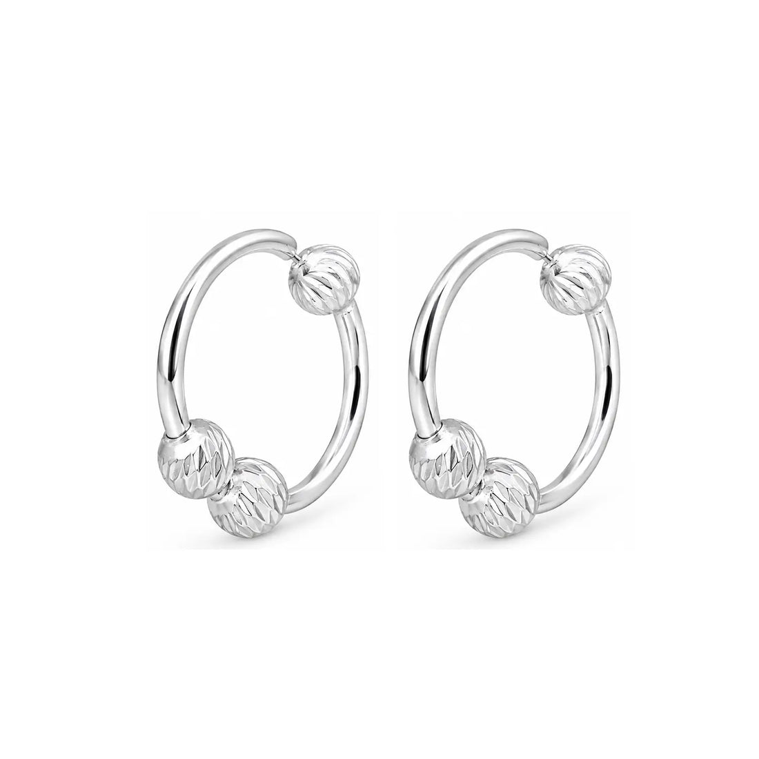 Beaded Open Circle Silver Hoop Earrings - Made With Pure 925 Silver