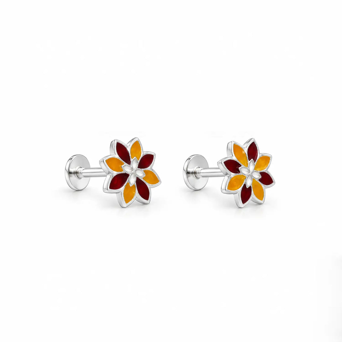 Pink Floral Gemstone Silver Stud Earrings - Made With Pure 925 Silver