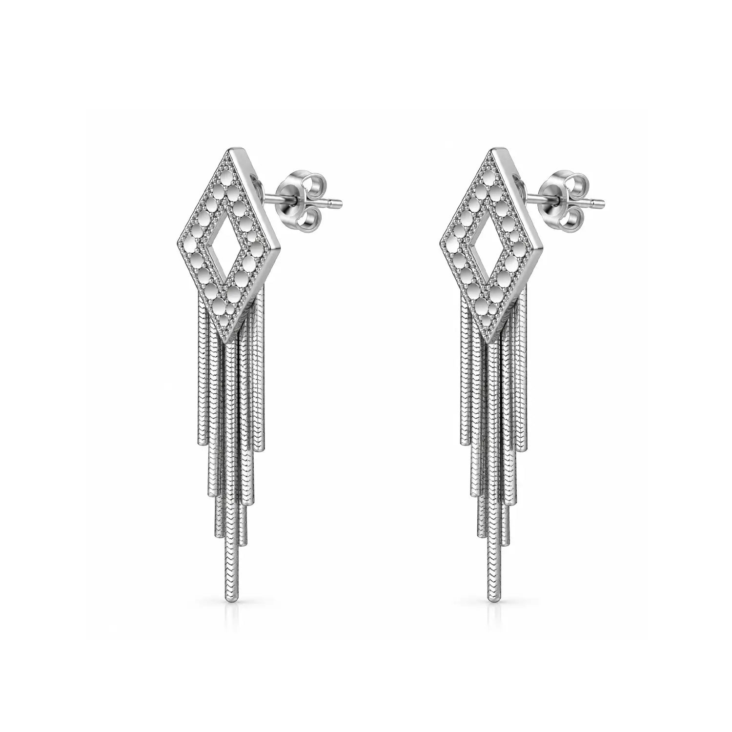 Elegant Geometric Chain Drop Silver Earrings - Made With Pure 925 Silver