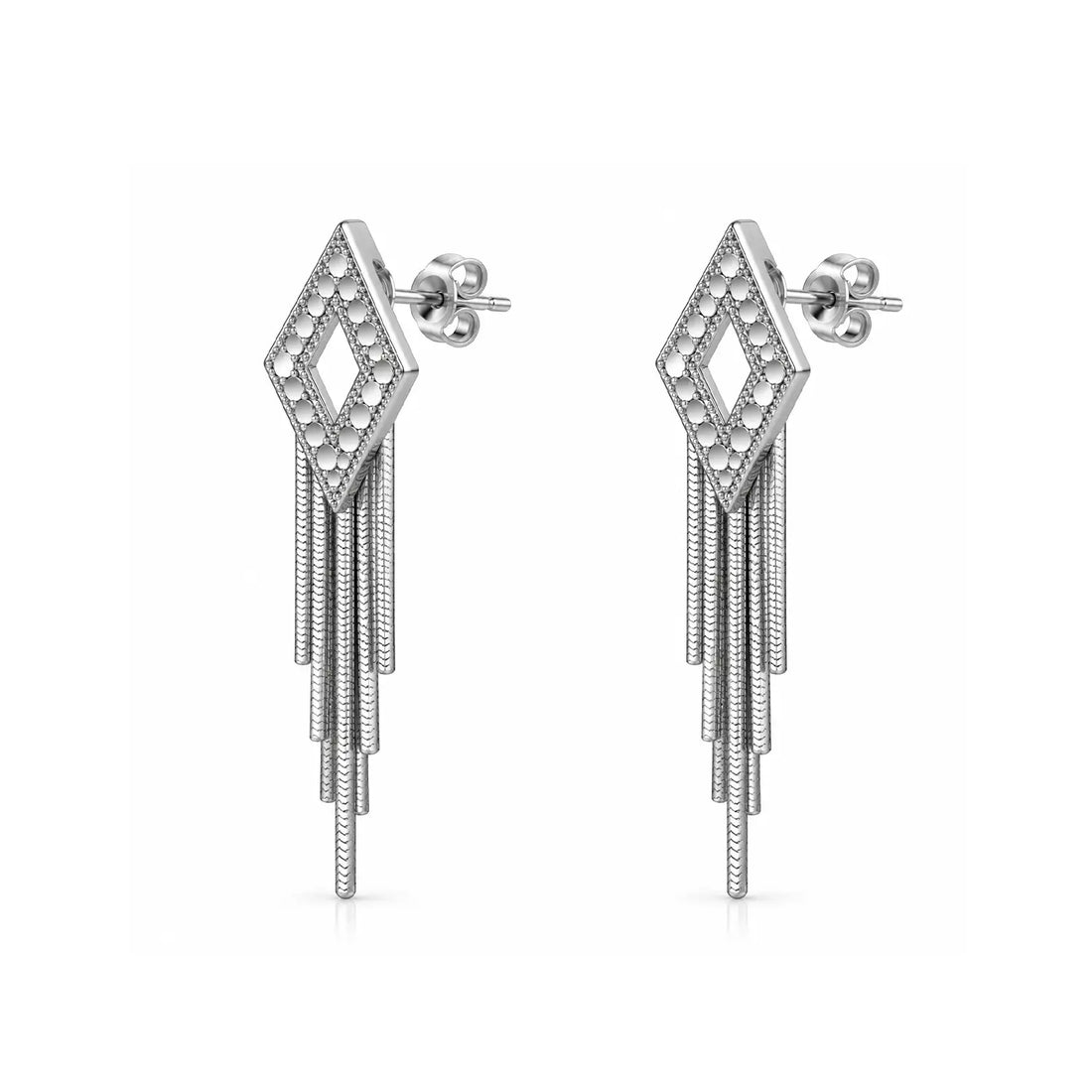 Elegant Geometric Chain Drop Silver Earrings - Made With Pure 925 Silver