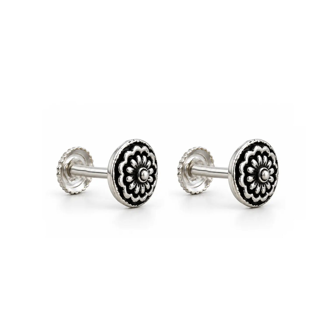 Royal Bloom Oxidised Silver Stud Earrings - Made With Pure 925 Silver