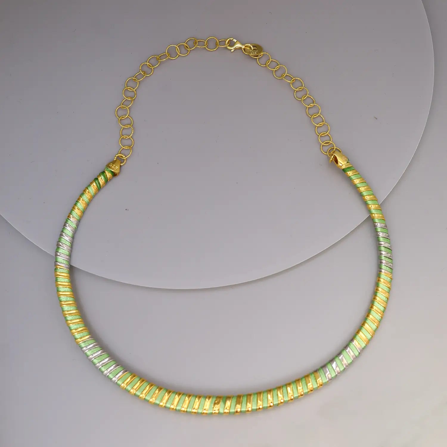 Elegant Green & Gold Spiral Design Silver Necklace - Made With Pure 925 Silver