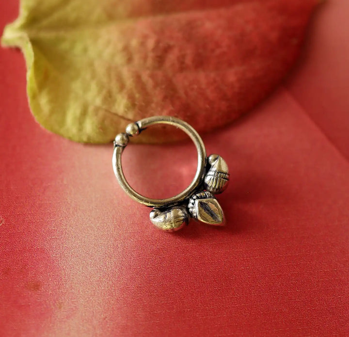 Graceful Floral Loop Silver Nose Pin- Made With Pure 925 Silver