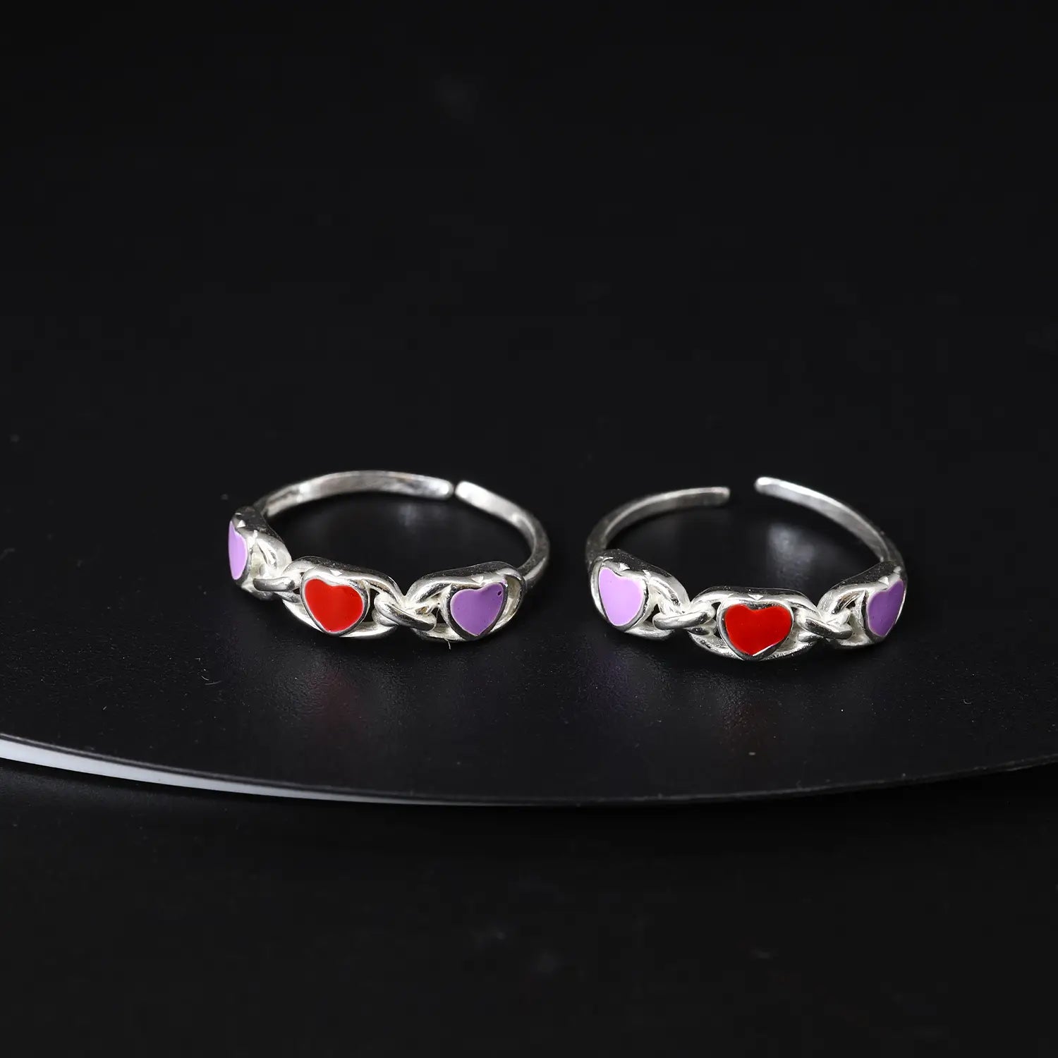 Charming Multicolor Heart  Toe Rings- Made With Pure 925 Silver