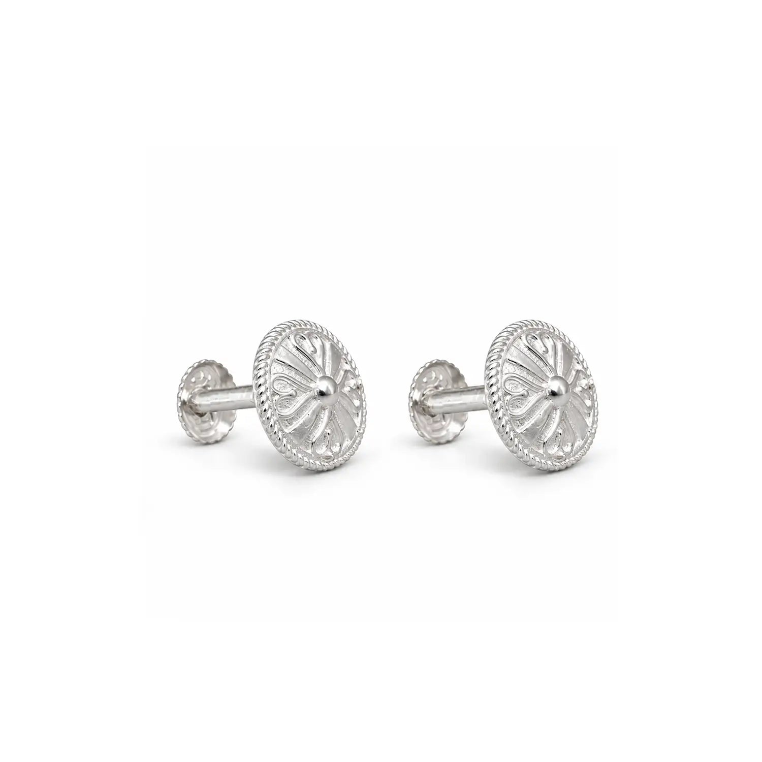 Elegant Round Filigree Silver Stud Earrings - Made With Pure 925 Silver