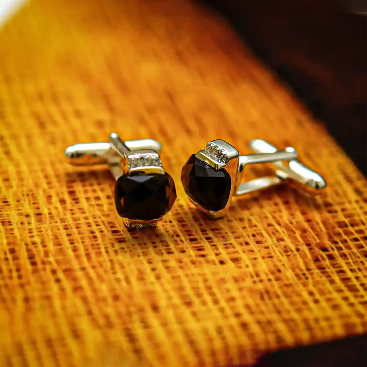 Pure Silver Black Stone Cufflinks for Men - Made With Pure 925 Silver