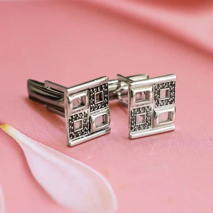 Geometric Grid Design Pure Silver Cufflinks - Made With Pure 925 Silver