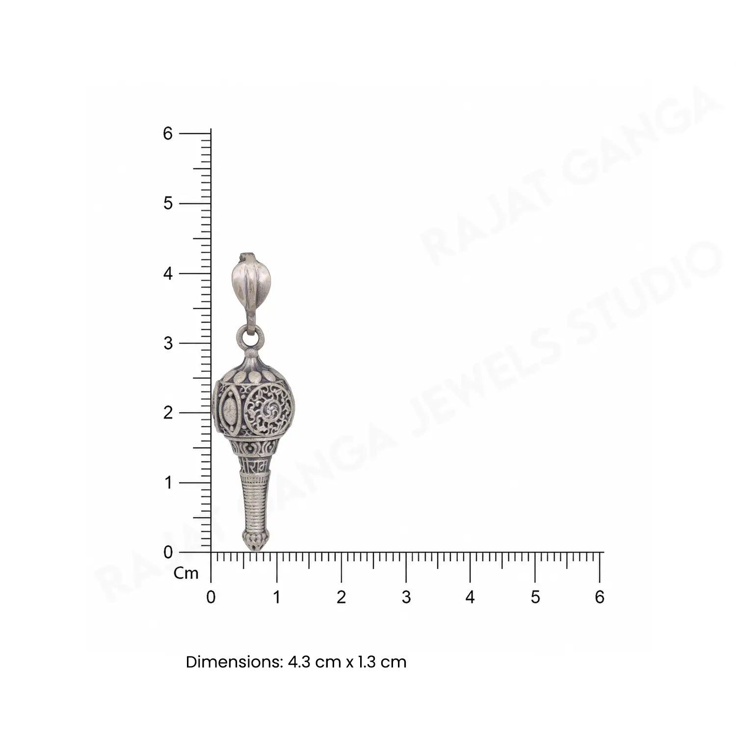 Antique Ornate Gada Inspired Silver Pendant - Made With Pure 925 Silver