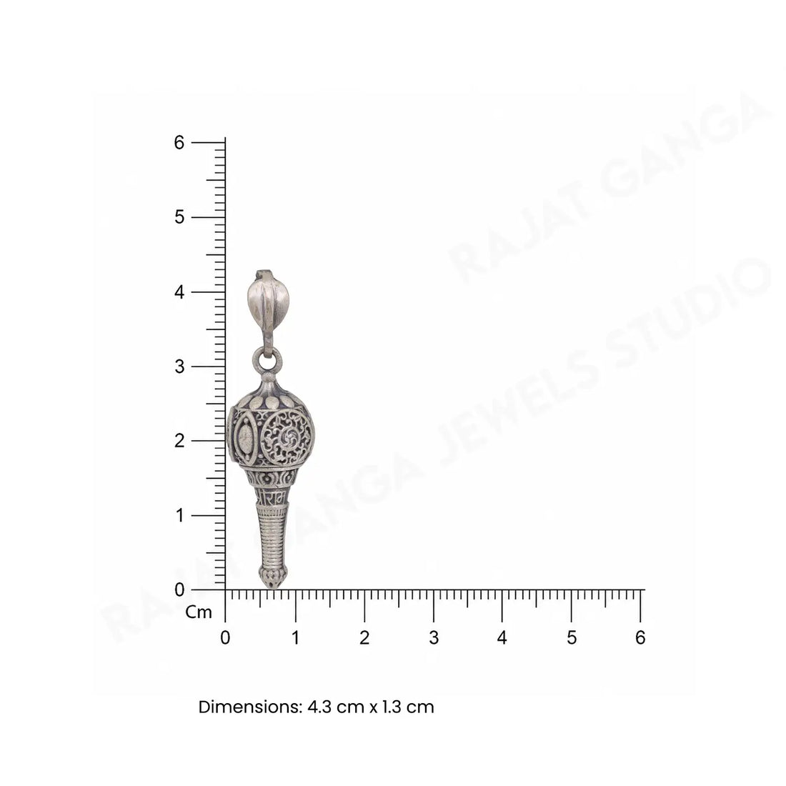 Antique Ornate Gada Inspired Silver Pendant - Made With Pure 925 Silver