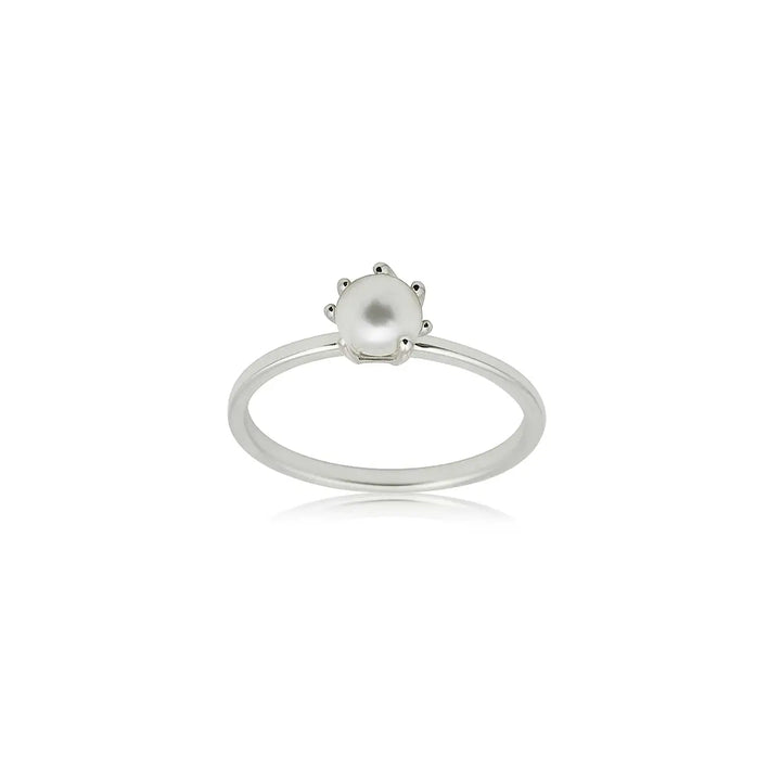 Single Pearl Solitaire Silver Ring - Made With Pure 925 Silver