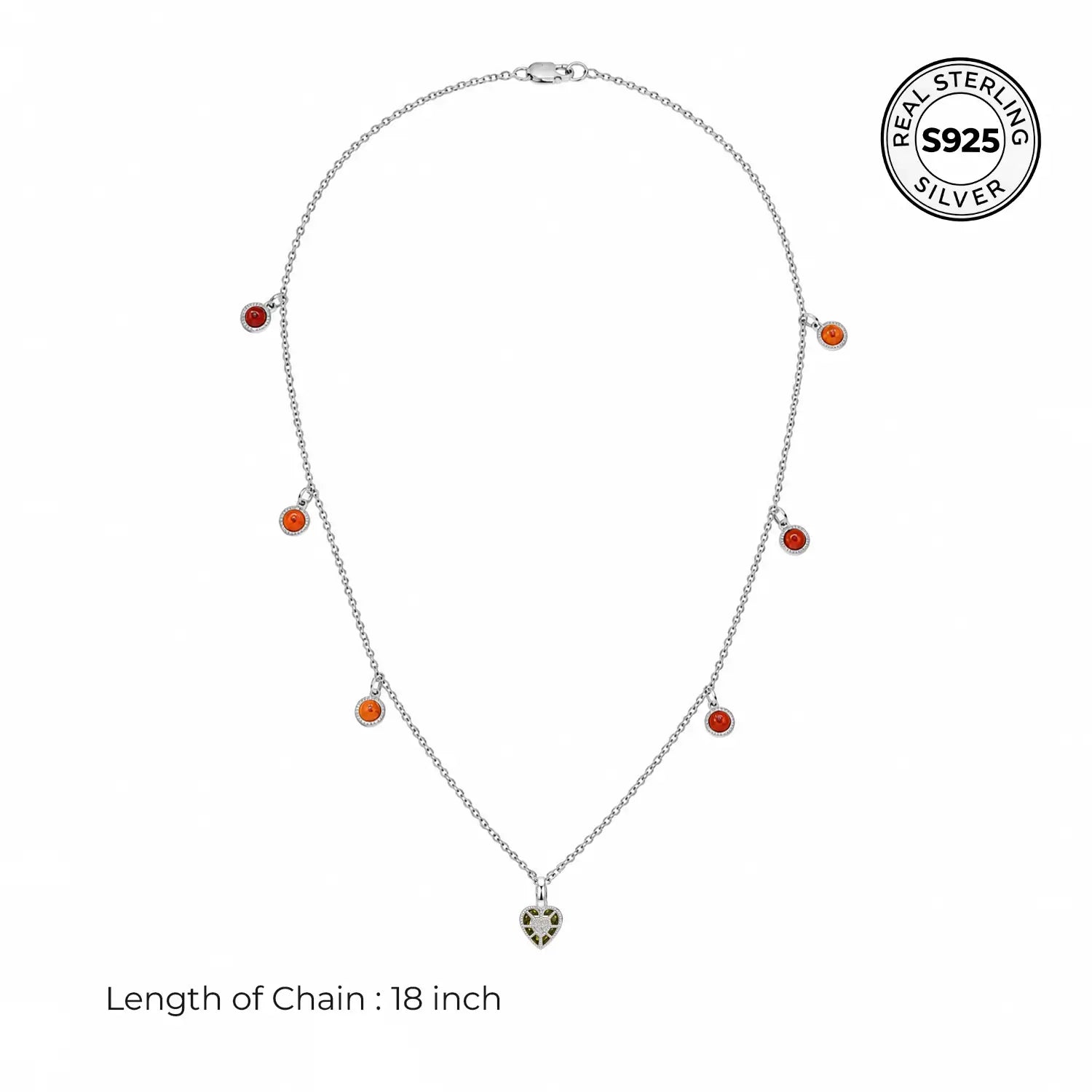 Orange Bead Heart Charm Chain - Made With Pure 925 Silver