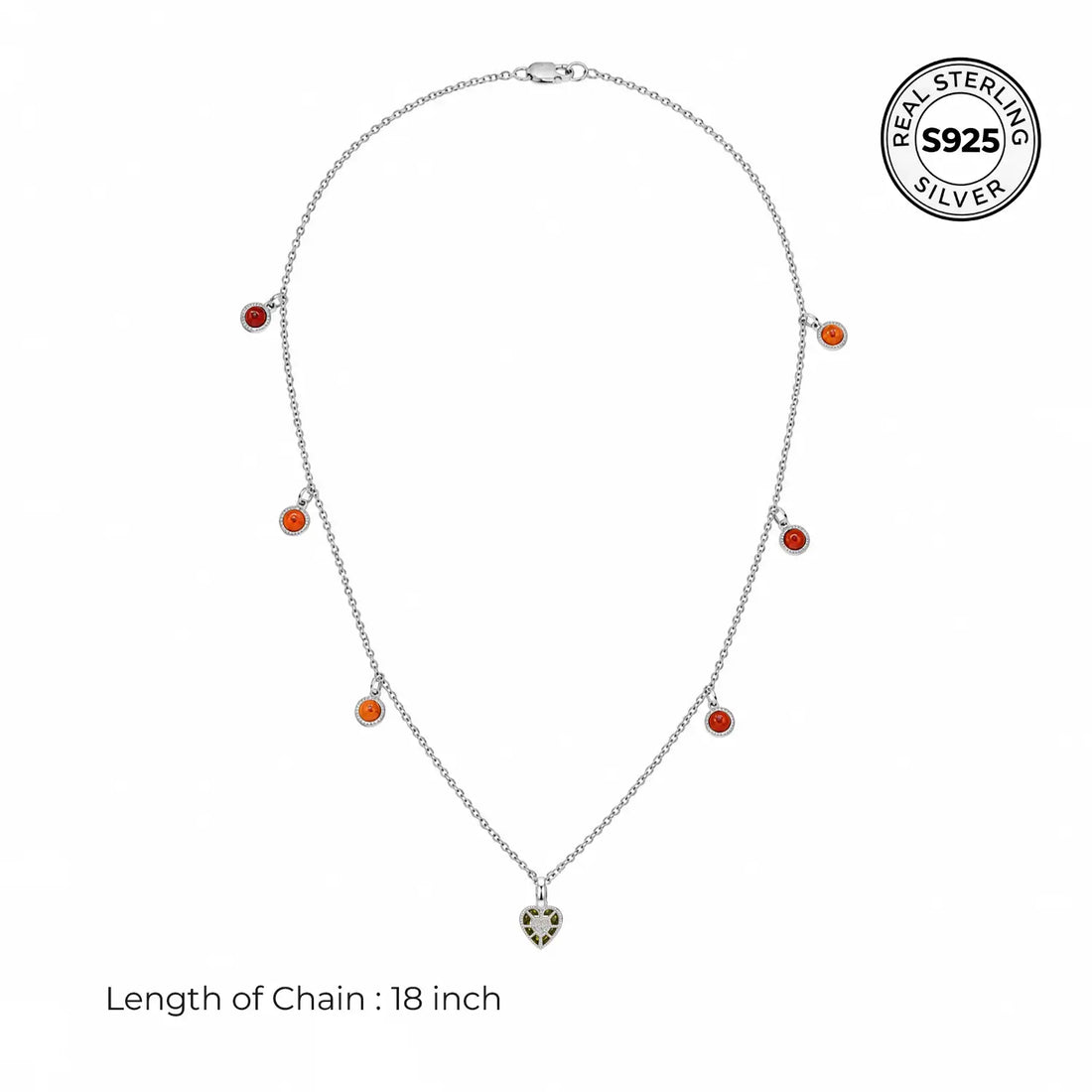 Orange Bead Heart Charm Chain - Made With Pure 925 Silver