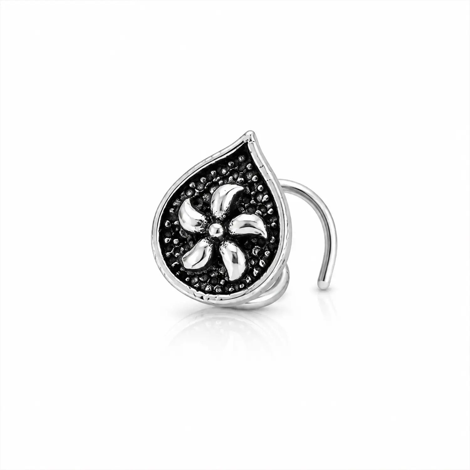 Oxidised Silver Teardrop Mandala Nose Pin- Made With Pure 925 Silver