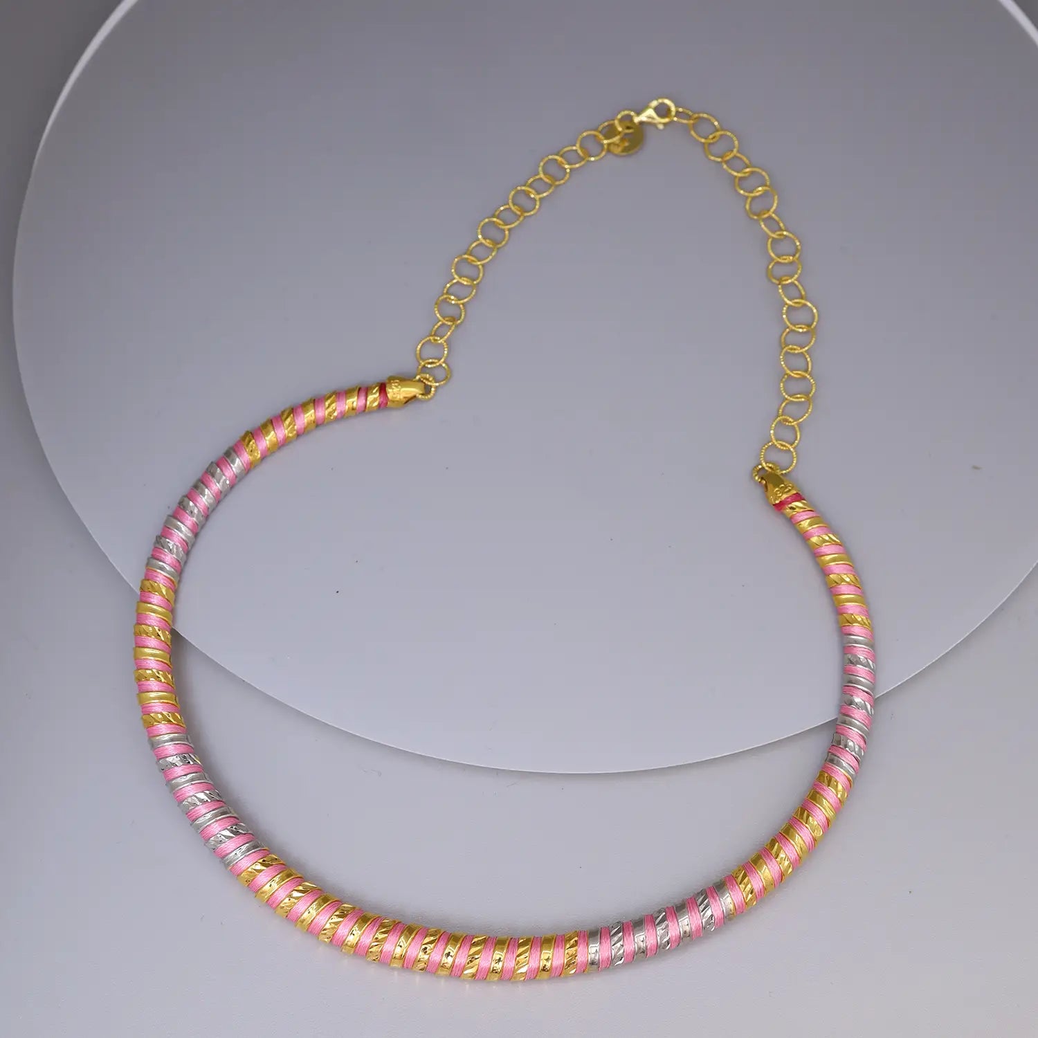 Pink & Gold Spiral Design Silver Necklace - Made With Pure 925 Silver