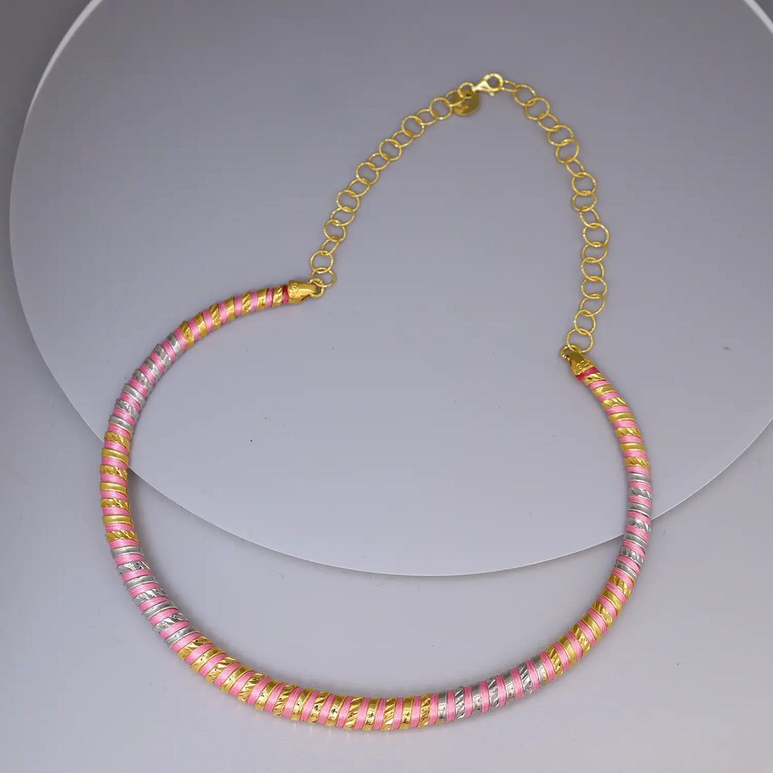 Pink & Gold Spiral Design Silver Necklace - Made With Pure 925 Silver