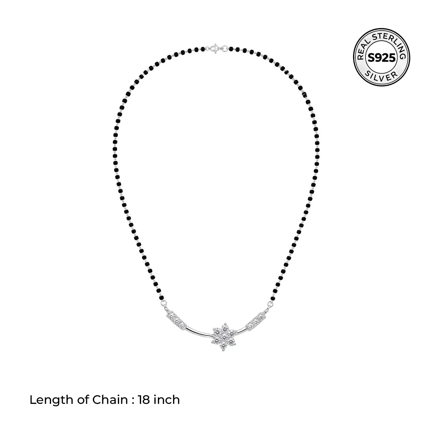 Elegant Floral Charm Black Bead Mangalsutra - Made With Pure 925 Silver