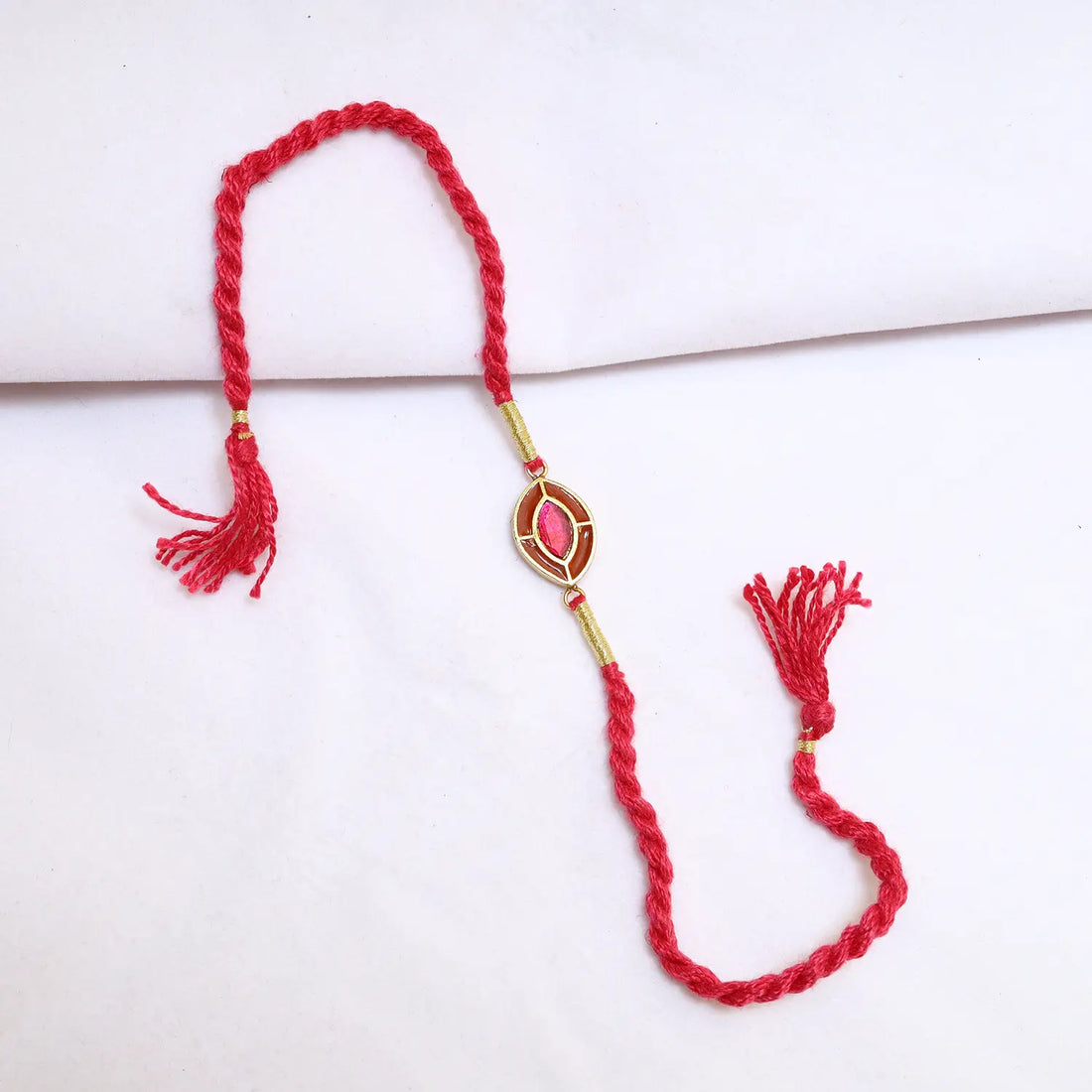 Traditional Silver Rakhi with Ruby Red Stone - Made With Pure 925 Silver
