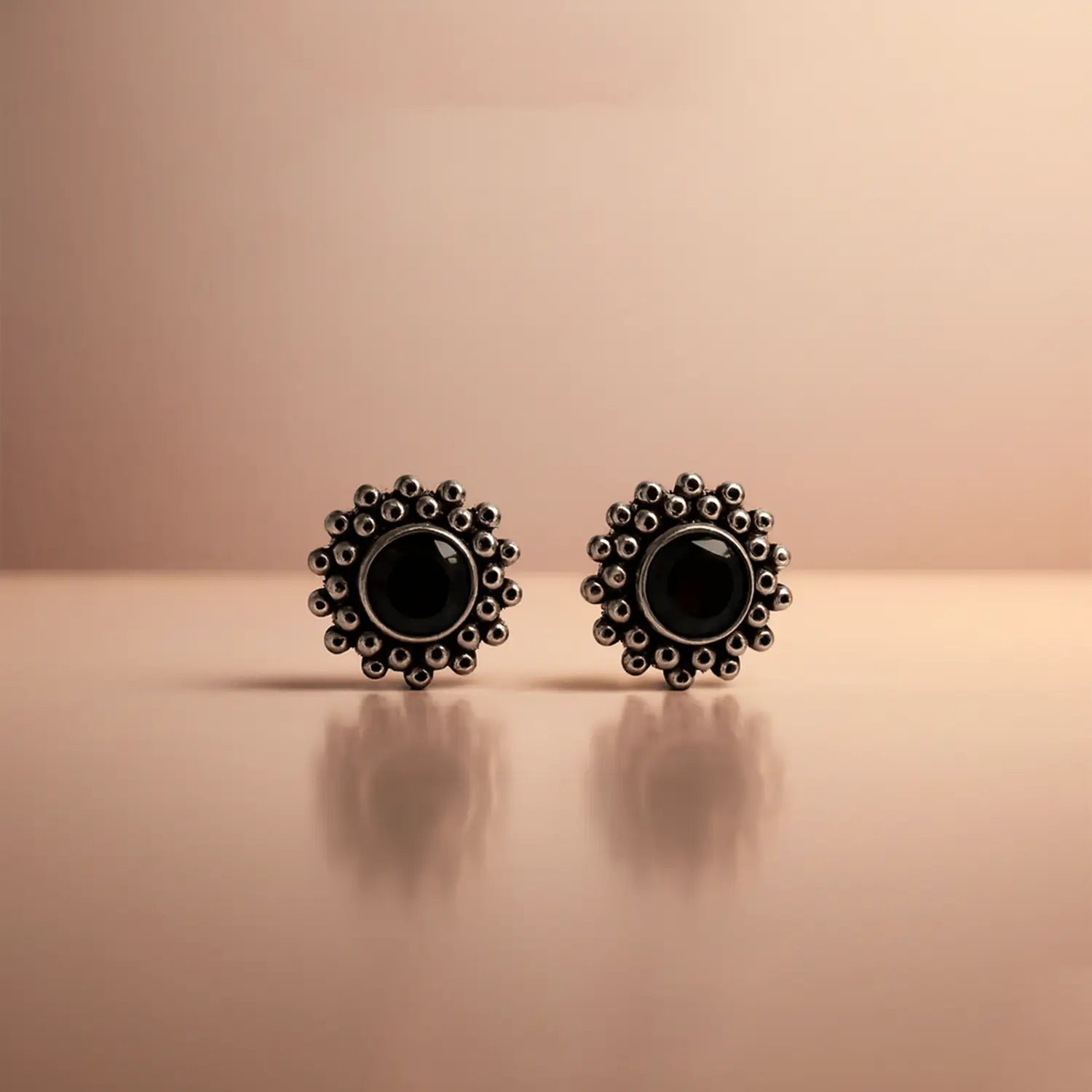 Silver Garnet Floral Stud Earrings- Made With Pure 925 Silver