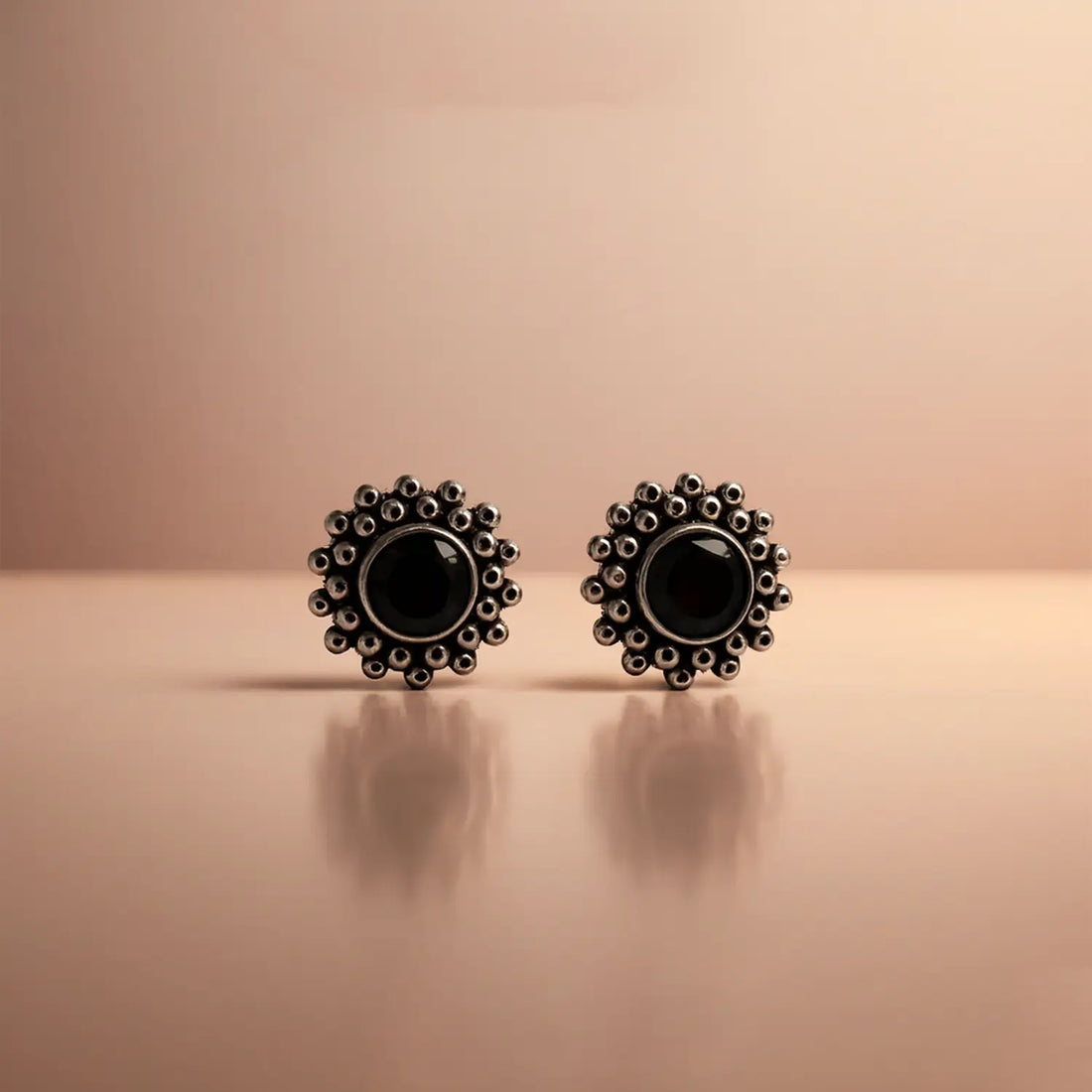 Silver Garnet Floral Stud Earrings- Made With Pure 925 Silver