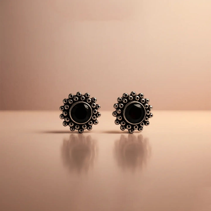 Silver Garnet Floral Stud Earrings- Made With Pure 925 Silver