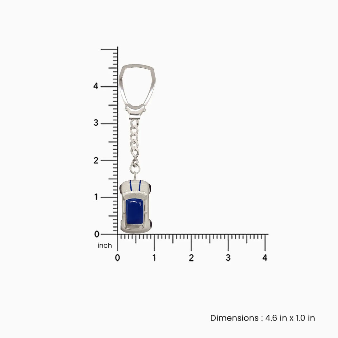 Pure Silver Car Keychain with Blue Enamel Finish - Made With Pure 925 Silver