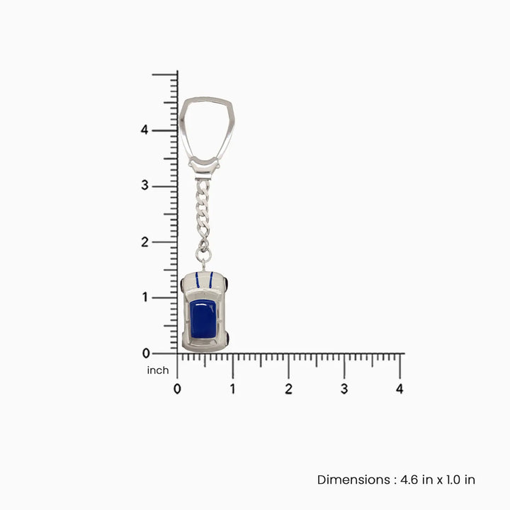 Pure Silver Car Keychain with Blue Enamel Finish - Made With Pure 925 Silver