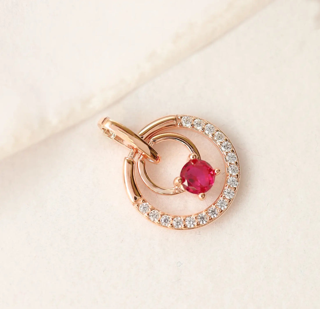 Rose Gold Ruby Circle Silver Pendant - Made With 925 Pure Silver