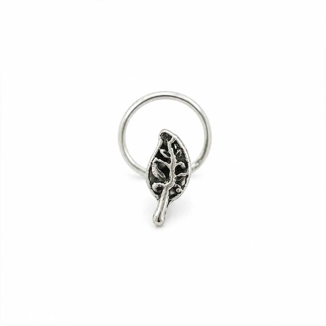 Oxidised Silver Leaf Motif Nose Pin- Made With Pure 925 Silver