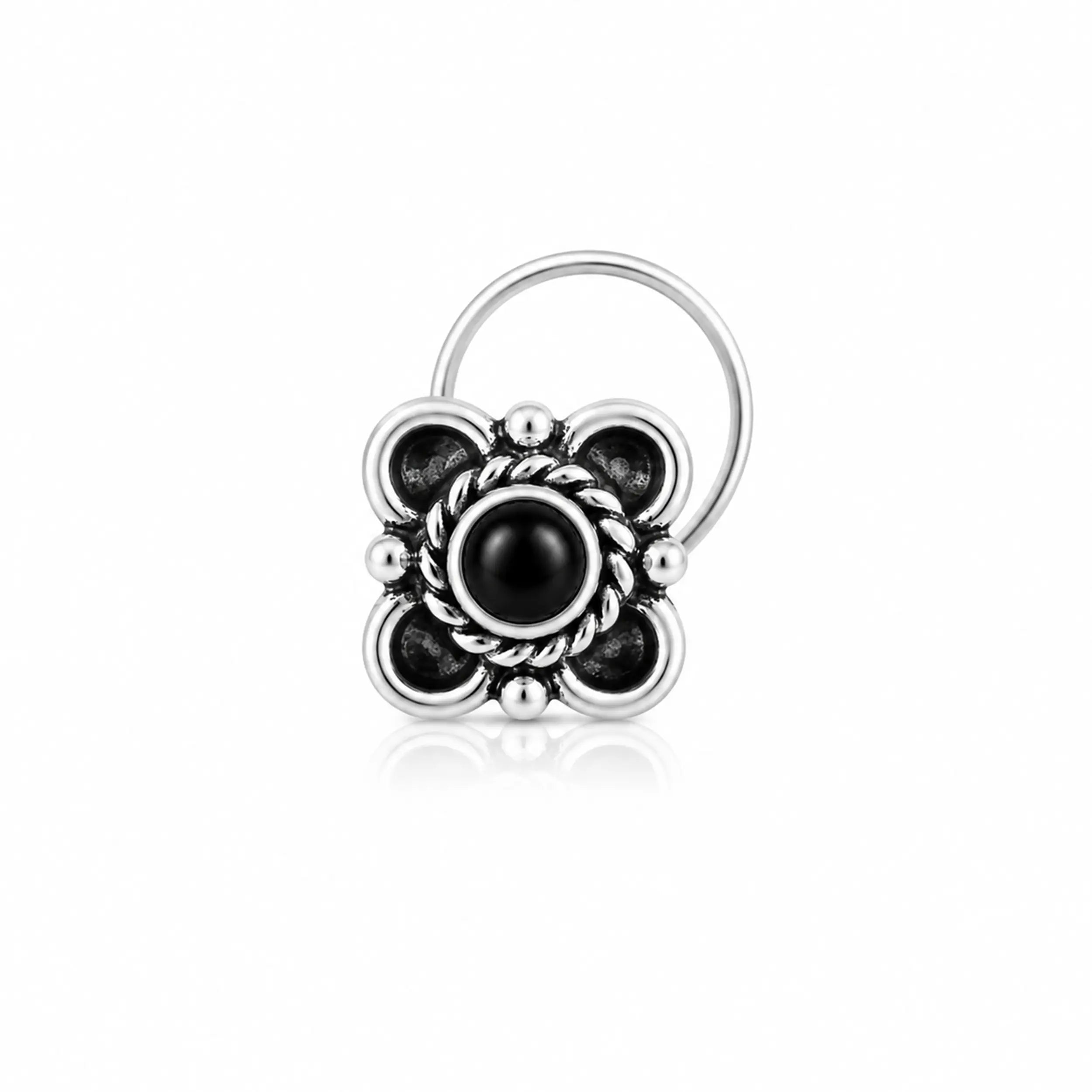 Vintage Blossom Oxidised Silver Nose Pin- Made With Pure 925 Silver