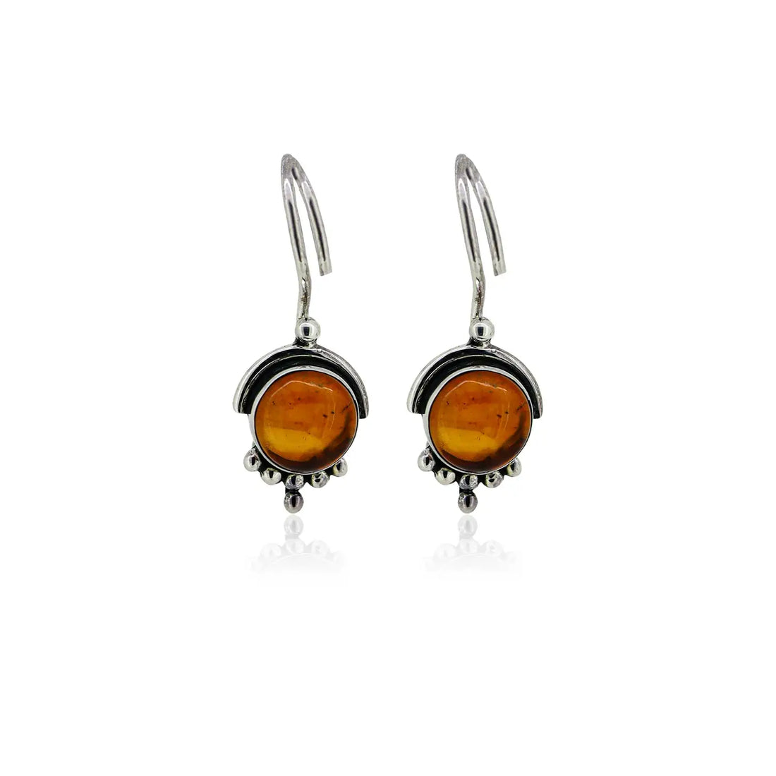 Silver Drop Earrings with Amber-Colored Stone- Made With Pure 925 Silver