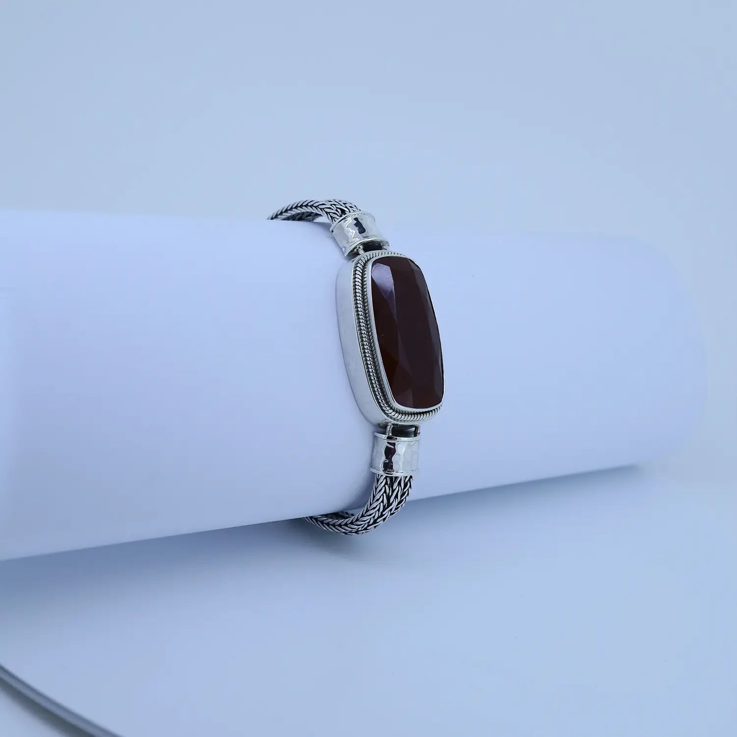 Silver Red Garnet Gemstone Bracelet - Made With Pure 925 Silver