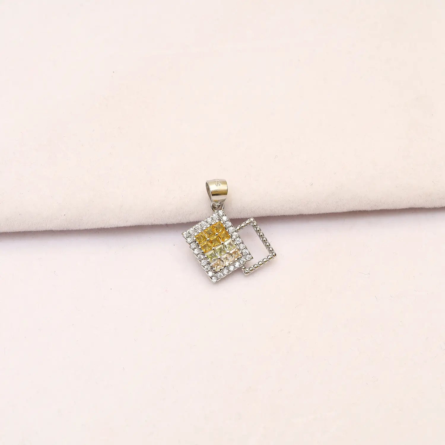 Modern Pure Silver Yellow CZ Square Pendant Set - Made With Pure 925 Silver